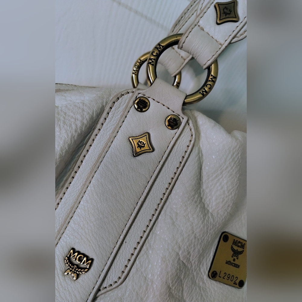 MCM White Hobo Bag with Red and Blue Scarf - Picture 4 of 15